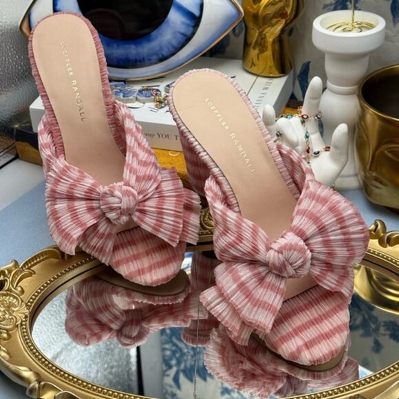 🆕 LOEFFLER RANDALL 🧿 NWOB Penny Soft Pink Gingham Pleated Bow Heel, Sz 7 - Picture 6 of 14